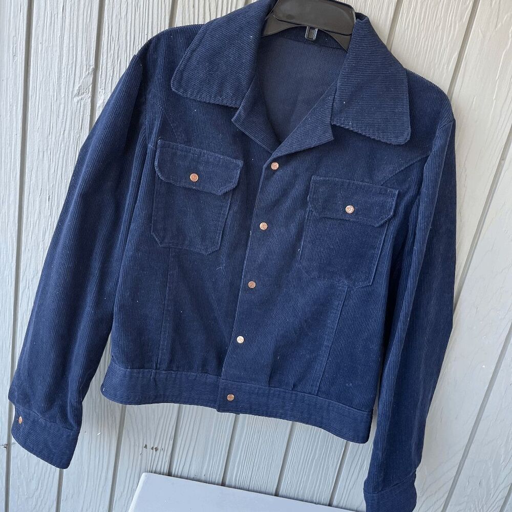 VTG 70s West Cal Cord Trucker Jacket Navy Snap Workwear Ranchwear